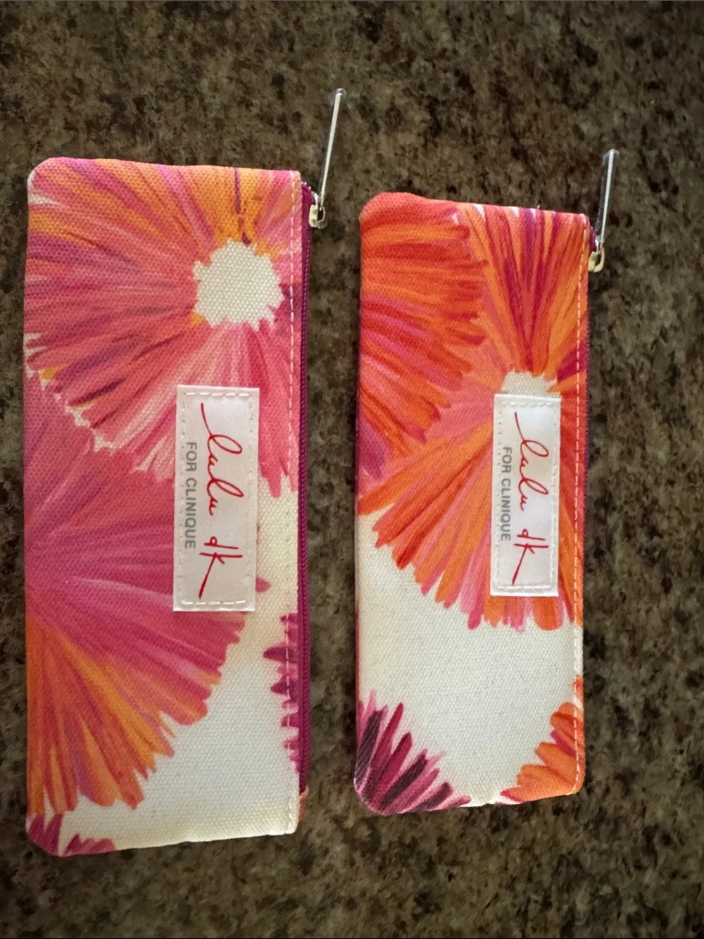 Clinique Pink & Orange Floral Canvas Cosmetic Pouches